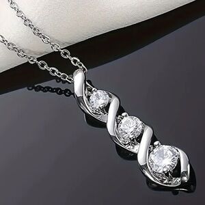 Cascading Diamond Elegant Silver Toned Necklace